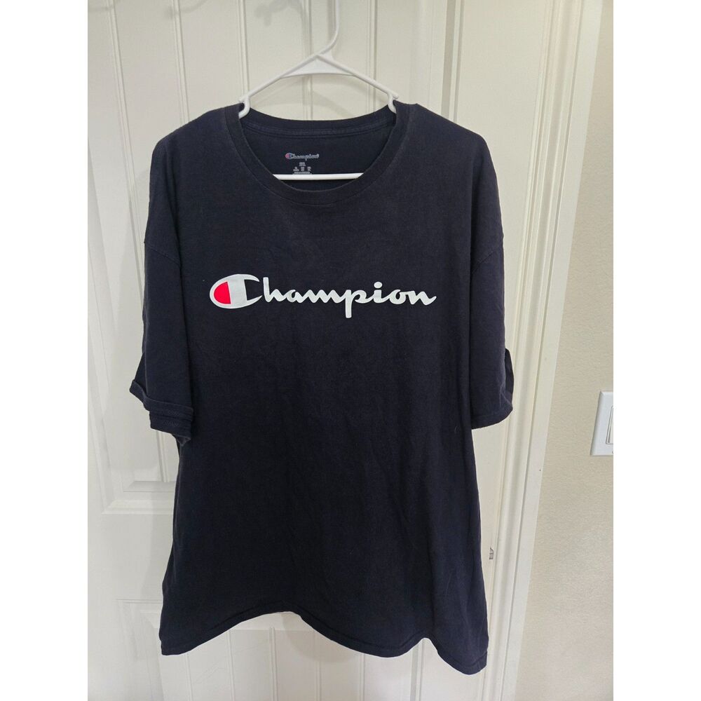 Champion Men’s T-Shirt Size 2XL Navy Blue Big Logo Script Graphic Tee